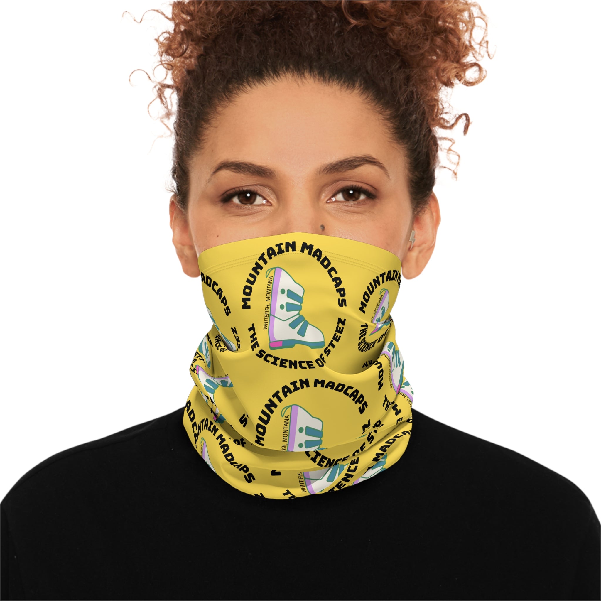 Yellow "Mountain Madcaps"  Drawstring Neck Gaiter