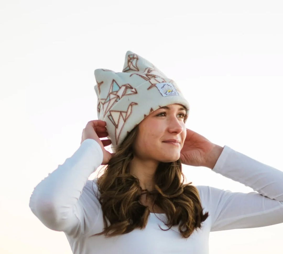 Blue Paper Crane Fleece Beanie