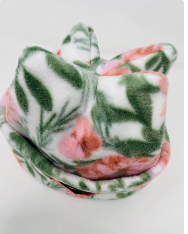 Green + pink floral 4-point beanie, cute winter hat, ski beanie