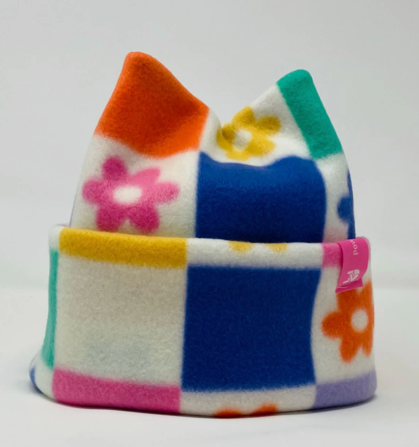 Flower Checker 4-point Beanie, Cute winter hat, ski beanie